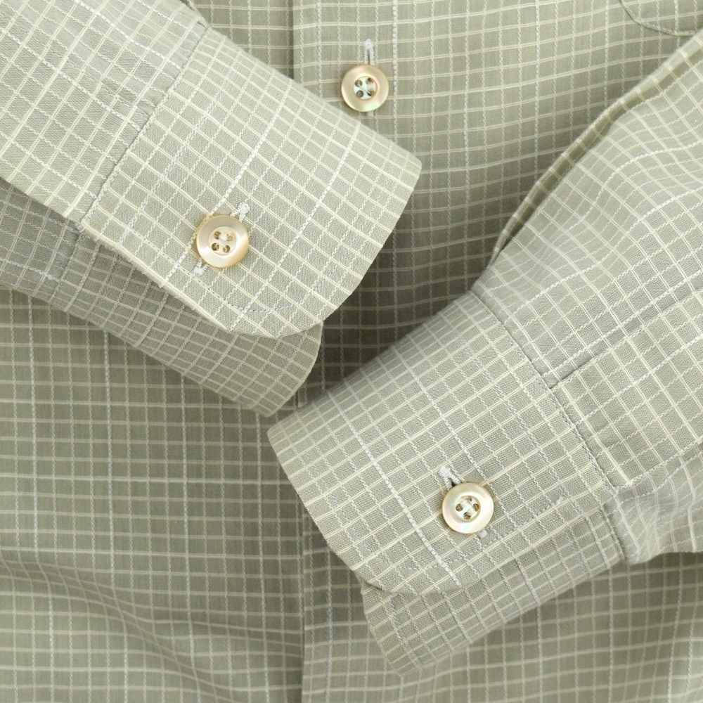 Ermenegildo Zegna Shirt Mens XL Designer Italian Sage Green Textured Micro Check - Picture 5 of 13
